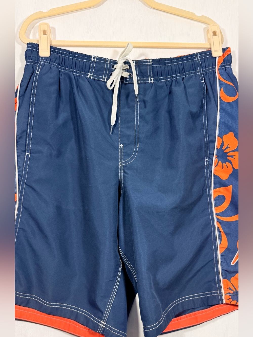 Speedo Navy Blue Swim Board Shorts with Orange Floral Panels - Picture 2 of 12